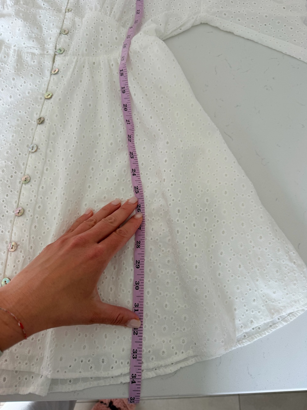 Zara White Eyelet Mini Dress with Button Front size M - Picture 7 of 9